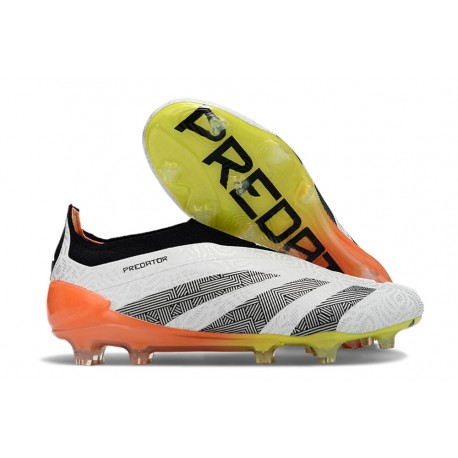Chaussure Adidas Predator Elite Laceless FG Blanc Noir Orange