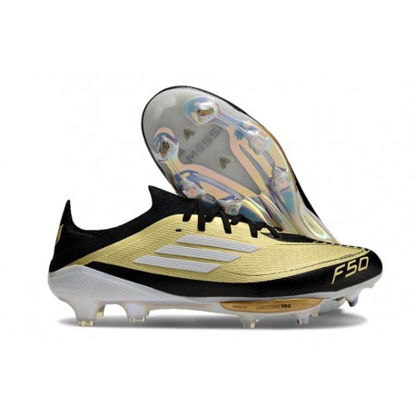 Chaussure de Foot adidas F50+ Elite FG Doré Noir Blanc 