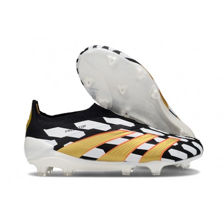 Chaussure Adidas Predator Elite Laceless FG Noir Blanc Or