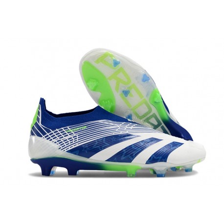 Chaussure Adidas Predator Elite Laceless FG Blanc Bleu Vert