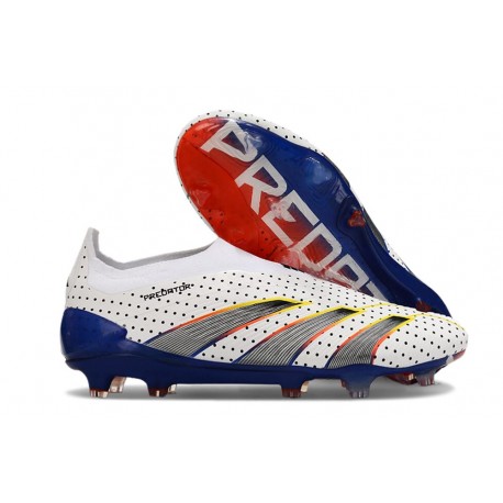 Chaussure Adidas Predator Elite Laceless FG Blanc Gris Bleu Rouge