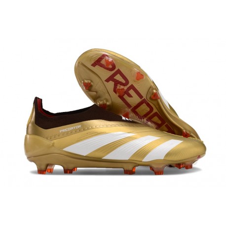Chaussure Adidas Predator Elite Laceless FG Or Blanc Rouge