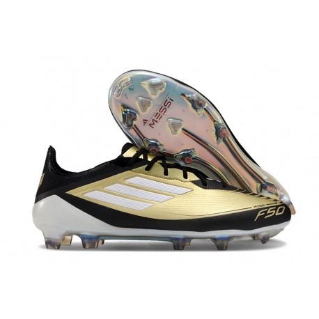 adidas F50 Elite FG Nouveau Crampon Doré Noir Blanc 
