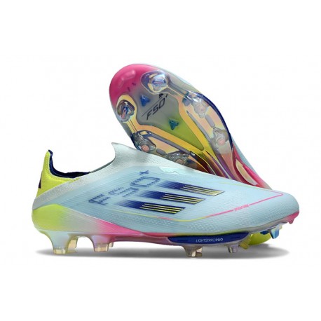 Chaussures adidas F50+ Laceless FG Bleu Très Pâle Semi Bleu Lucide Jaune Semi Solaire
