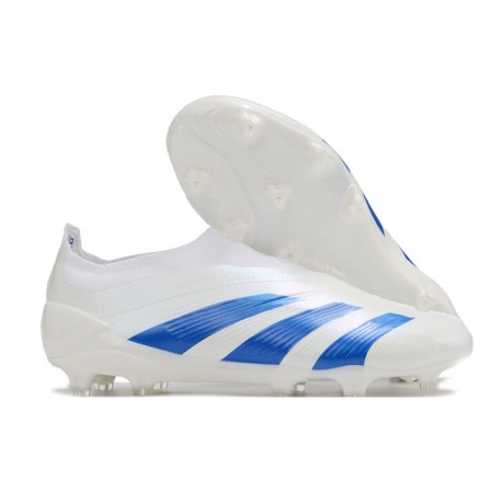 Chaussure Adidas Predator Elite Laceless FG Blanc Bleu