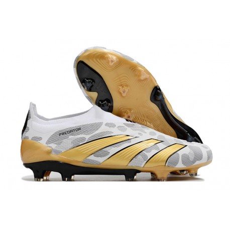 Chaussure Adidas Predator Elite Laceless FG Blanc Or Gris