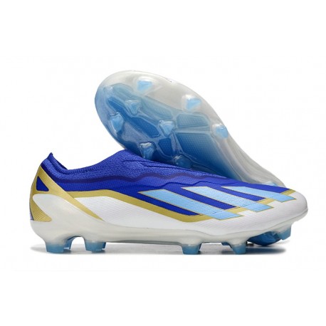 Adidas X Crazyfast Laceless FG Messi Bleu Lucide Eclat de Bleu Blanc